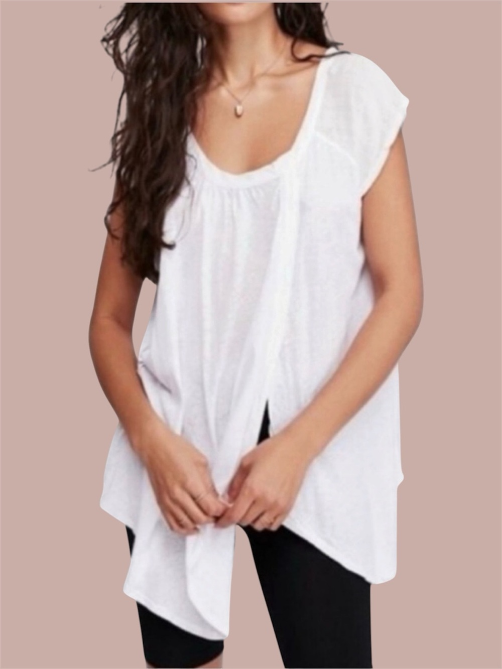Free People Keep it Casual boho loose white split front short sleeve casual top